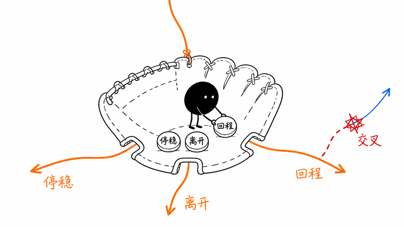 滑索终点停稳离开回程与交叉问题手绘图