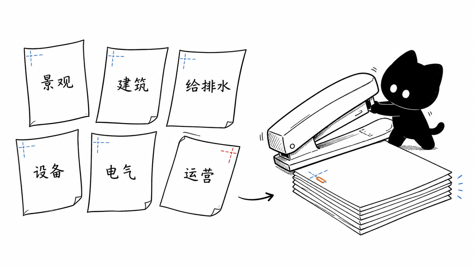 景观建筑给排水设备电气运营六专业接口手绘图