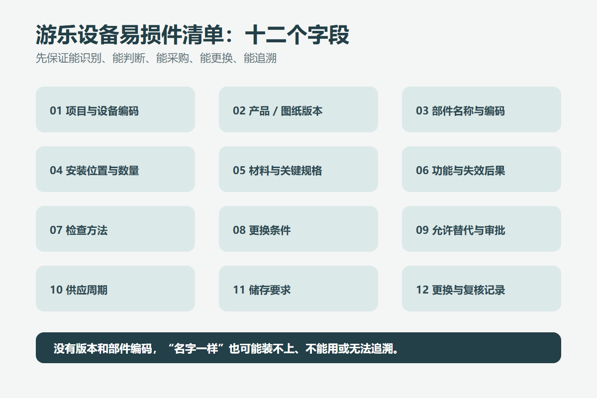 游乐设备易损件清单十二个关键字段