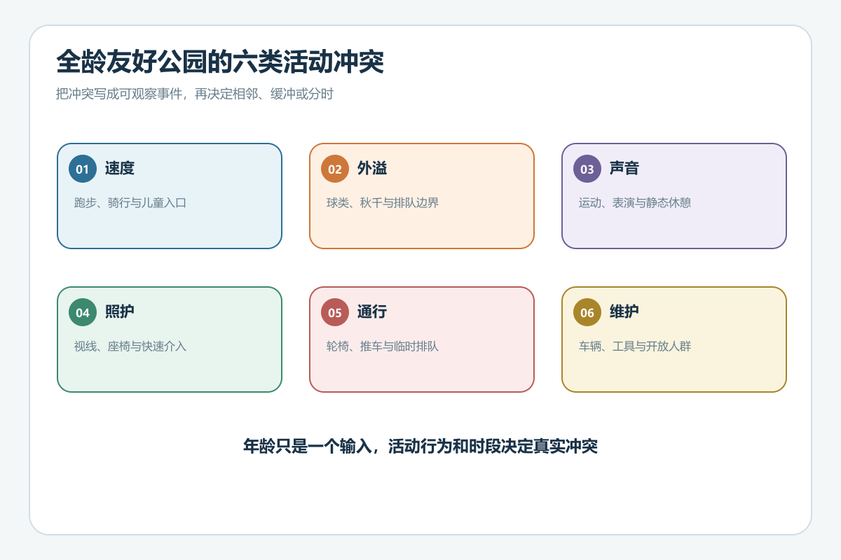 全龄友好公园人群活动时段与冲突矩阵