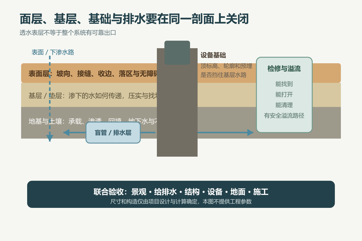 儿童游乐场面层基层设备基础排水和检修接口剖面图