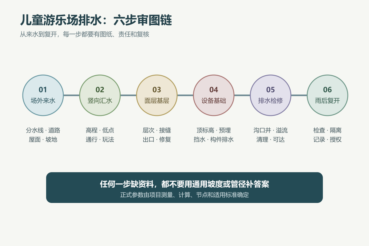 儿童游乐场从场外来水到雨后复开的六步排水审图流程