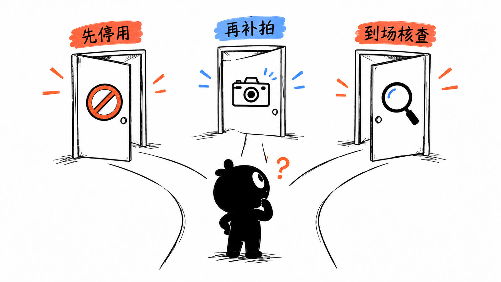 小黑在远程判断闸门前分出停用、补拍与到场核查