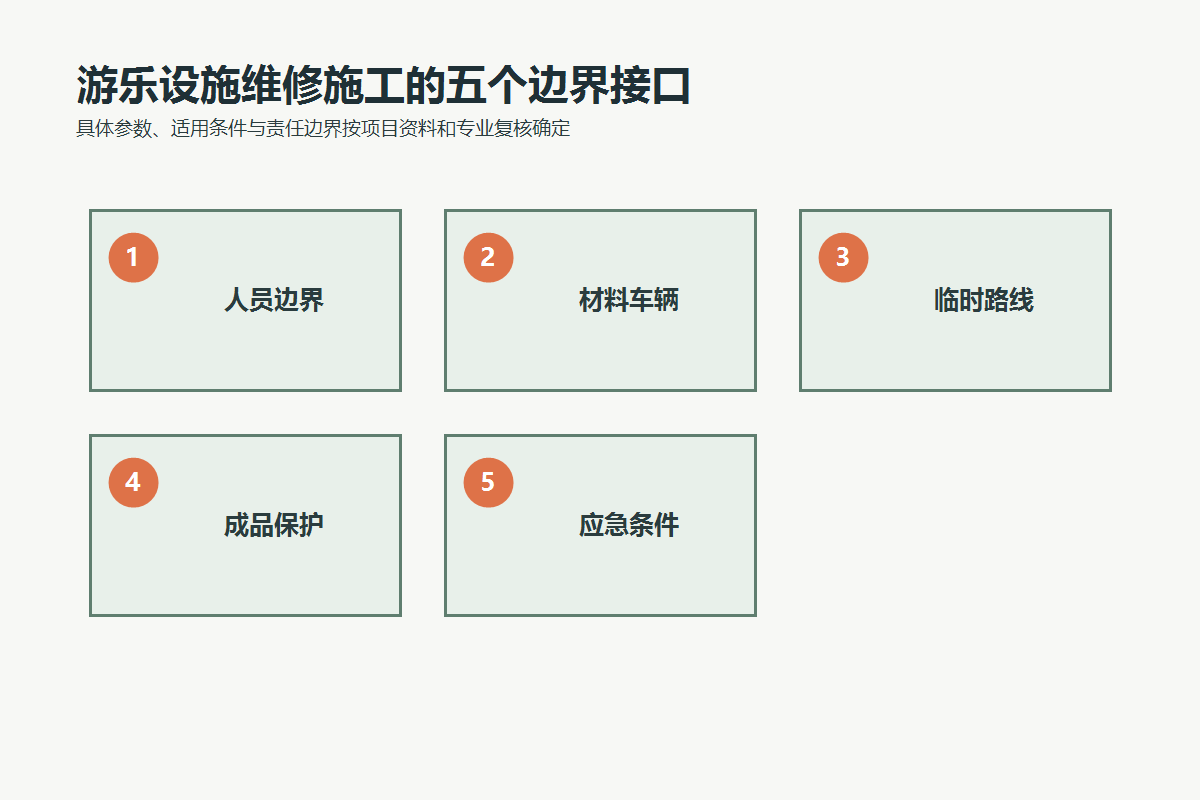游乐设施维修施工的人员、材料车辆、临时路线、成品保护和应急五个边界接口