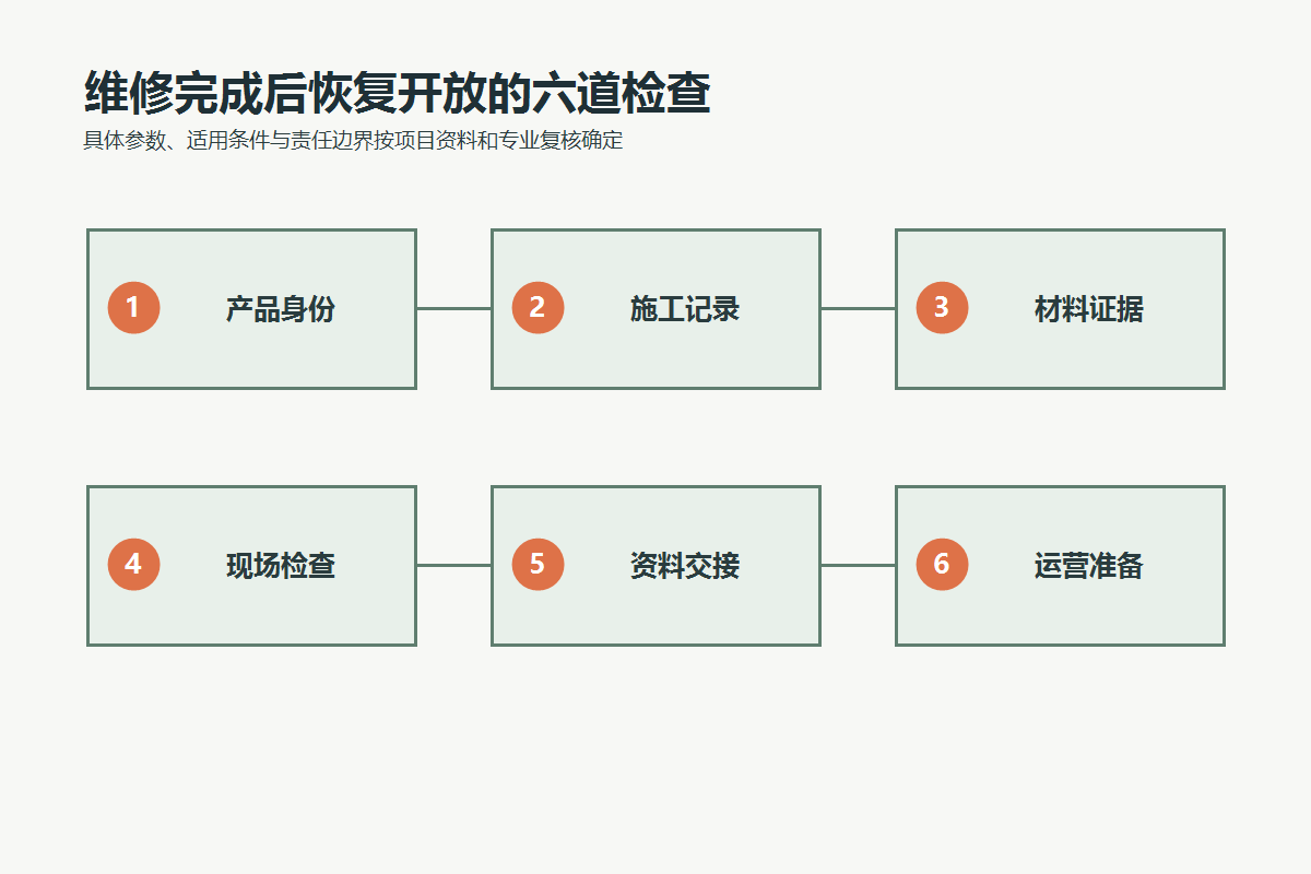 游乐设施维修后恢复开放所需的身份、施工、材料、现场、资料和运营六类证据