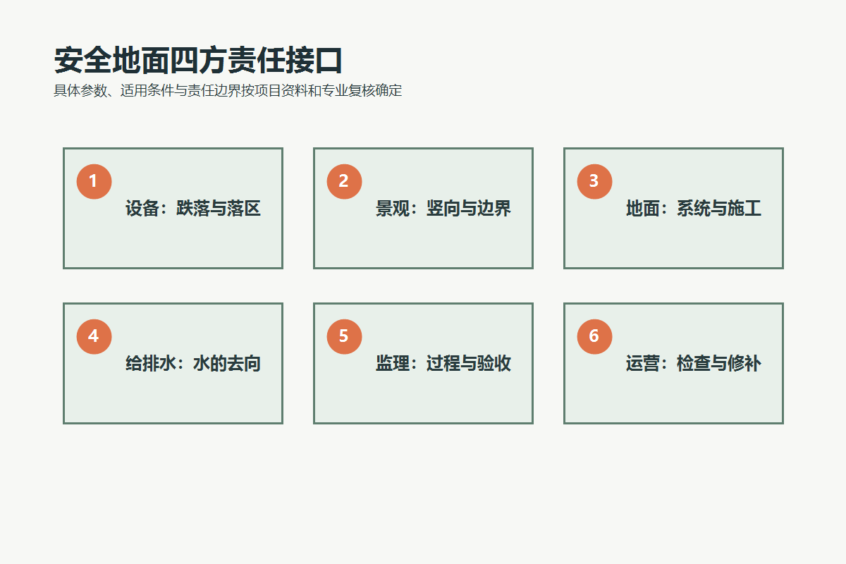 儿童游乐场安全地面中设备、景观、地面、给排水、监理和运营的责任接口