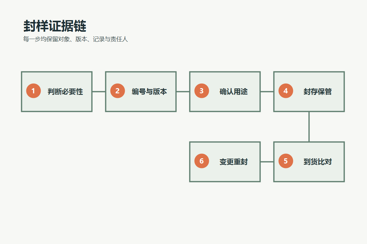从必要性判断、编号版本到到货比对和变更重封的封样证据链