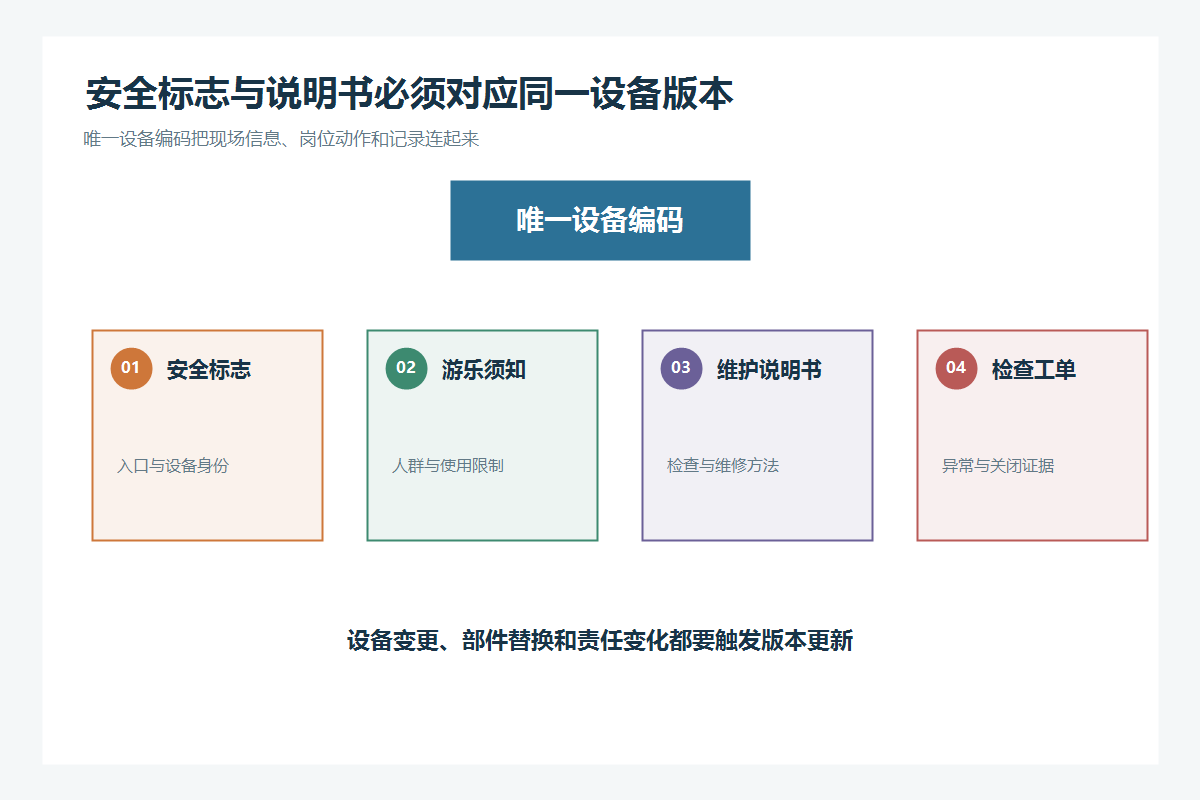 安全标志、游乐须知和维护说明书版本对应关系图
