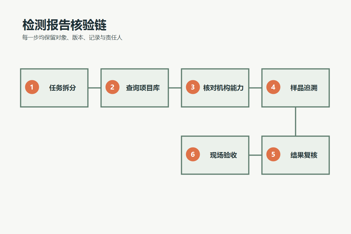 从任务拆分、查询项目库到现场验收的游乐设施检测报告核验链